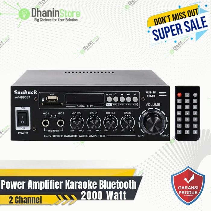Power Amplifier Sunbuck Bluetooth Karaoke 2 Ch Remote 2000 Watt