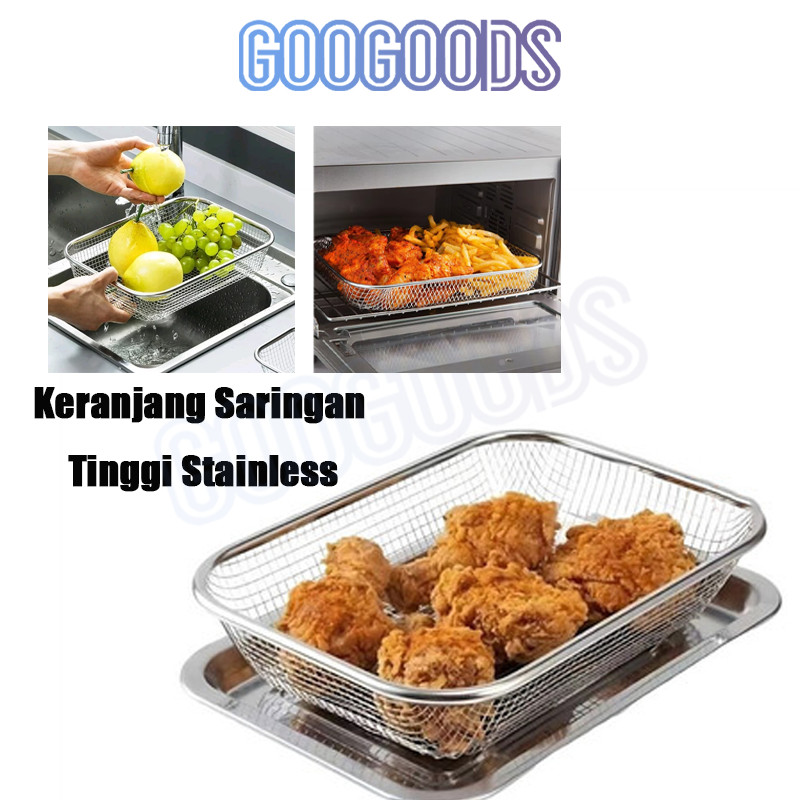 GG 1set nampan saringan stainless / tirisan minyak / food drying tray / keranjang tinggi stainless b