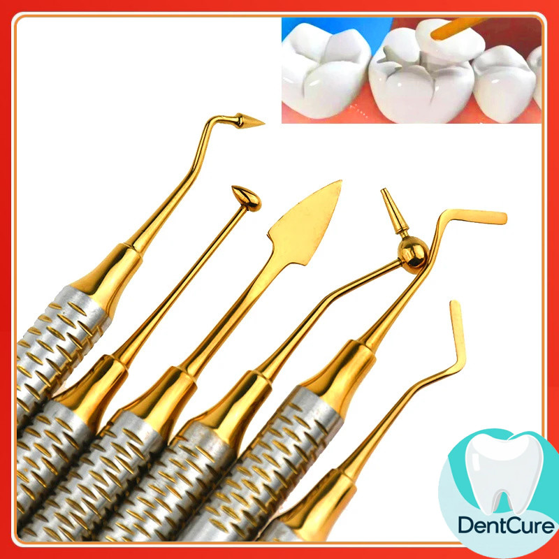 Instrument plastis filling gold / instrumen komposit composite anti lengket tambal gigi titanium kom