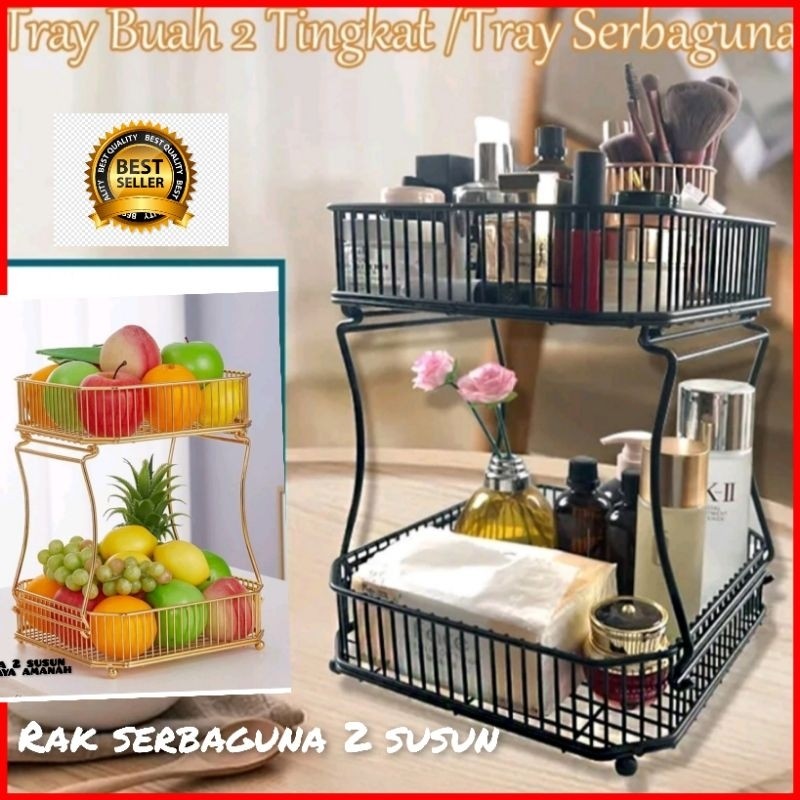 BARETSS KERANJANG BUAH 2 SUSUN AESTHETIC/BAHAN BESI