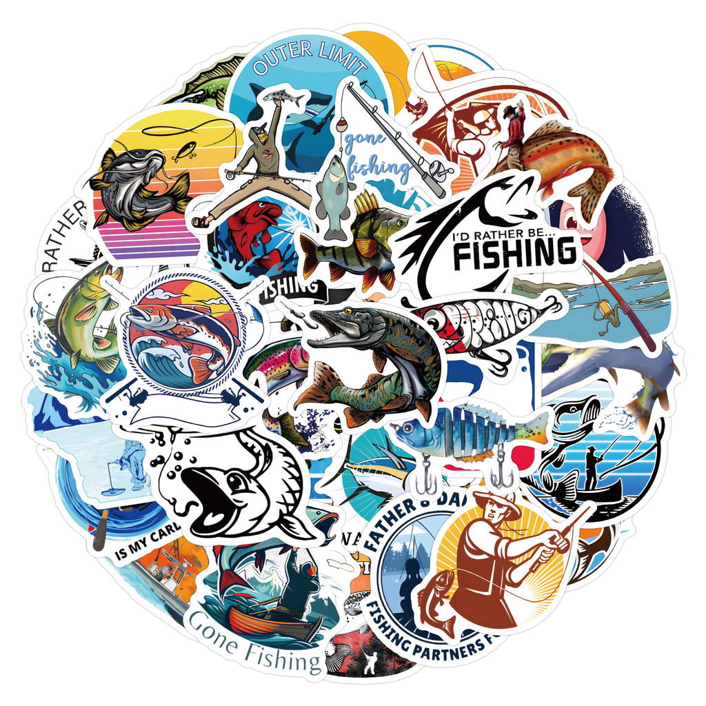 

10/30/60pcs/Pack Fishing Stickers Waterproof Skateboard Motorcycle Guitar Luggage Laptop Bicycle Sticker Kids Toys