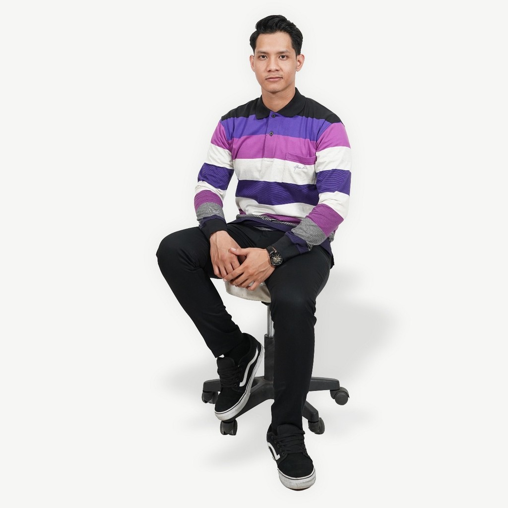 Kopamart - Hassenda Shawn Kaos Polo Pria Lengan Panjang Motif Salur HPB20018AUNG Ungu