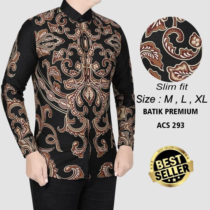 KEMEJA BATIK PRIA SLIM FIT / BAJU BATIK PRIA SLIM FIT MERAH ACS293