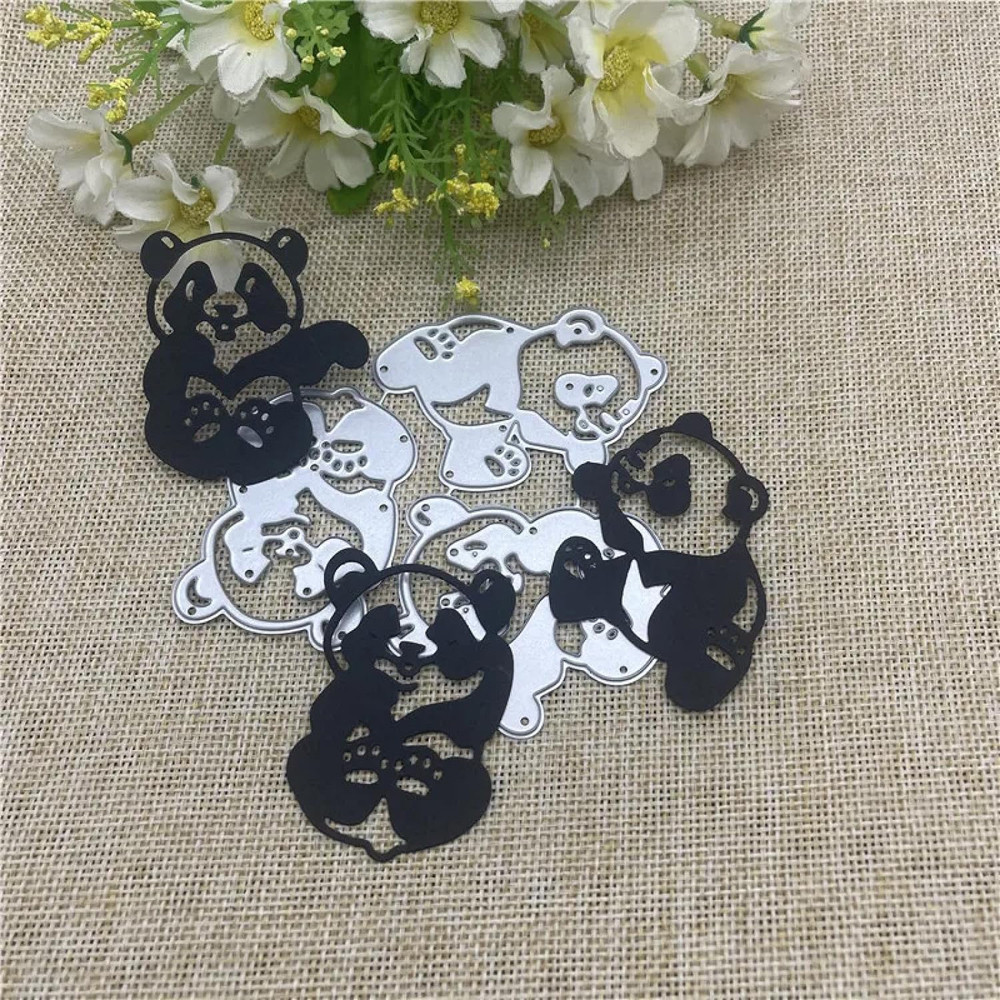 

Three animal panda silver gray metal cutting mold templates DIY scrapbook album decoration embossing manual compression template