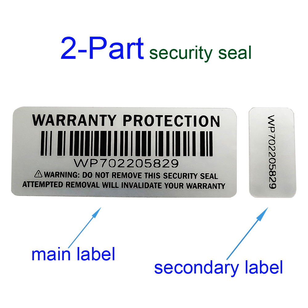 

100 Pairs 2-part Warranty Protection Sticker Silver Security Seal Tamper Proof Primary and Secondary Double Numbered Labels
