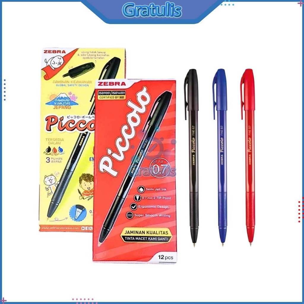

PULPEN SEMI GEL PICCOLO ZEBRA [1 PACK] / BALL POINT PICOLO TINTA HITAM BIRU MERAH 1 PAK / BOLPEN PENA