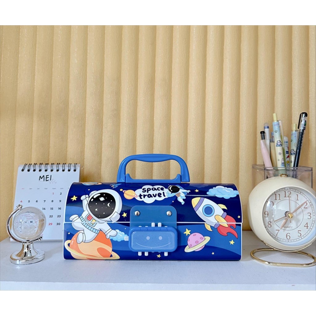 

(passcode) kotak tepak tempat pensil alat tulis pencil stationary case dengan kunci pin pasword passcode motif gambar karakter kartun lucu untuk anak laki laki cowok perempuan