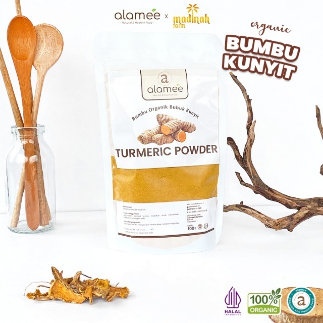 

ALAMEE Kunyit Bubuk Turmeric Powder Ground Bumbu Dapur Instan Organik Murni Asli Tanpa Campuran 50g madinah
