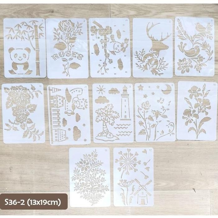 

【M-MT】DISKON!!! LovelyCraftStore | S36 - 10pcs atau 12pcs/set Plastik Stensil Cetakan Stensil, Plastic Stencil for Baking, Bullet Journal (bujo) Journal, Scrapbook, Bujo, Drawing, dekorasi, mahar, diy, diary, journal, etc - S036-2