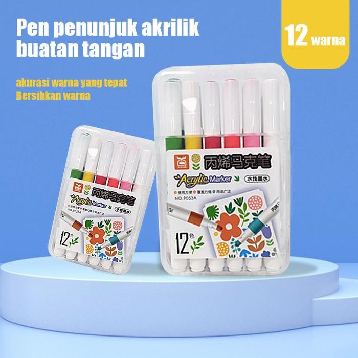 

【M-MT】BIG SALE!!! Acrylic Marker Set 12/36/48 Warnas Marking Pen for Children's Art Students Watercolor Pen Non transparent and Washable - 12 warna