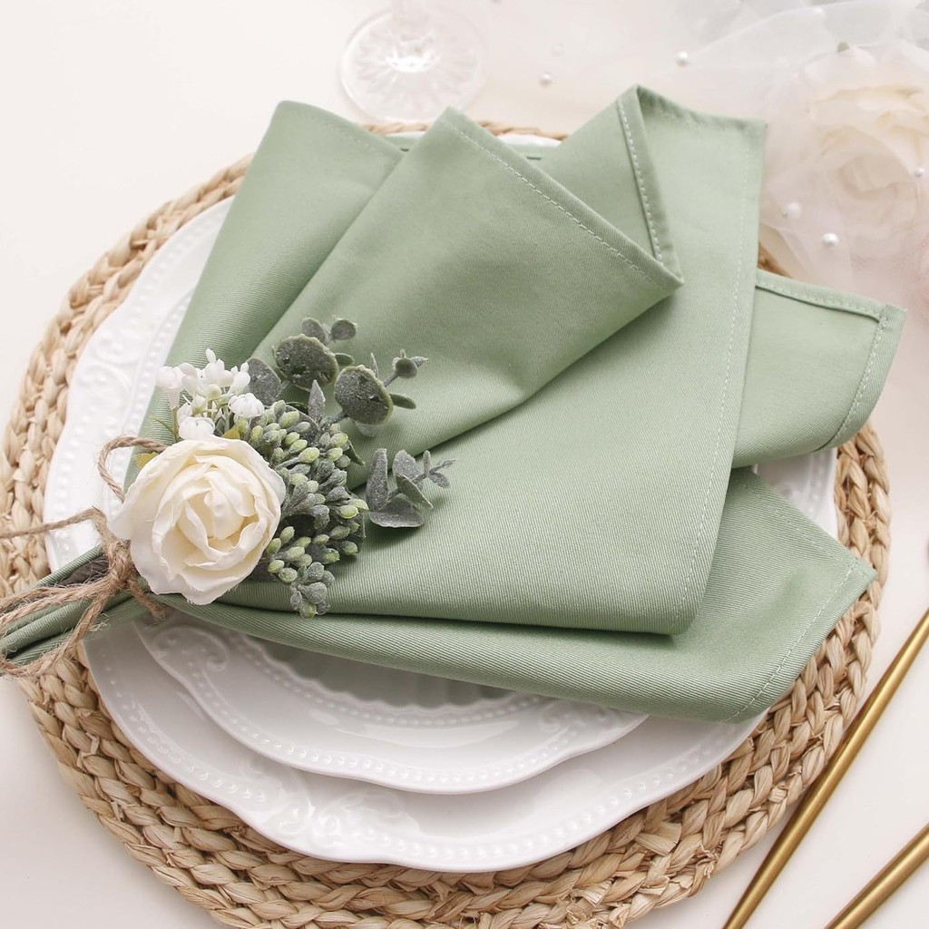 

6pcs Wedding Napkins 43x43cm Square Dinner Table Twill Green Napkins Cloth Table Mat Tea Towl Home Christmas Party Decoration