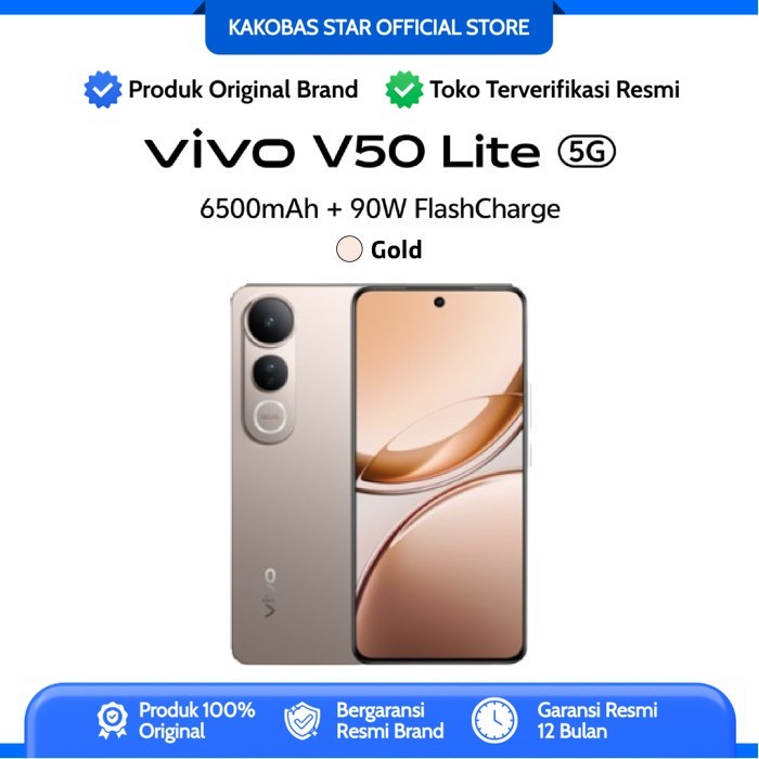 VIVO V50 LITE 5G 12GB/512GB 8GB/256GB - Original Garansi Resmi - Black, 12GB/512GB