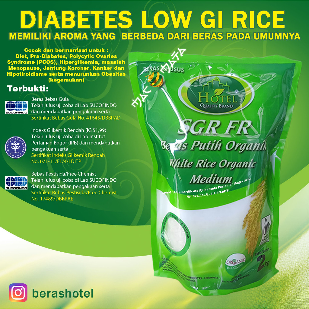 

Beras Diabetes Organik 2 kg - BERAS DIABETES LOW GI White Rice - Beras Organik HOTEL 2kg - Diabetes Beras 2kg - Sugar Free White Rice - Beras Index Glikemic Rendah