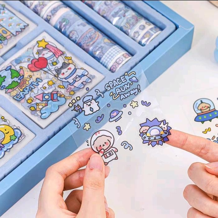 

TERLARIS! Stiker SET Momo 2IN1 [Stiker+Solatip] Motif Karakter Warna Cantik Whasi Sticker SET Momo Dekor Dairy Jurnal Sticker Pet Anak Lucu Dan Menarik - STIKER SET BLUE, Washi+Stiker