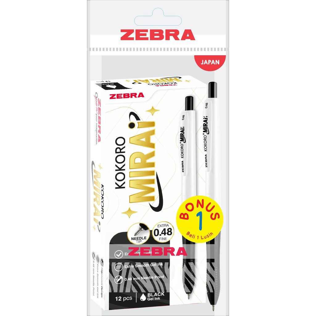 

COD Zebra Pulpen Gel Kokoro Mirai 0,48mm - isi 12 pcs (1 lusin) - hitam 1 lusin