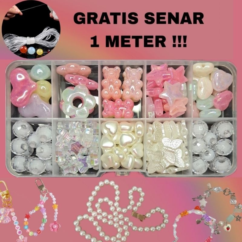 Cod Manik manik 1 set kotak/ manik 1 set box/ manik manik kotak dan tali/ manik kotak 10 sekat/ mani