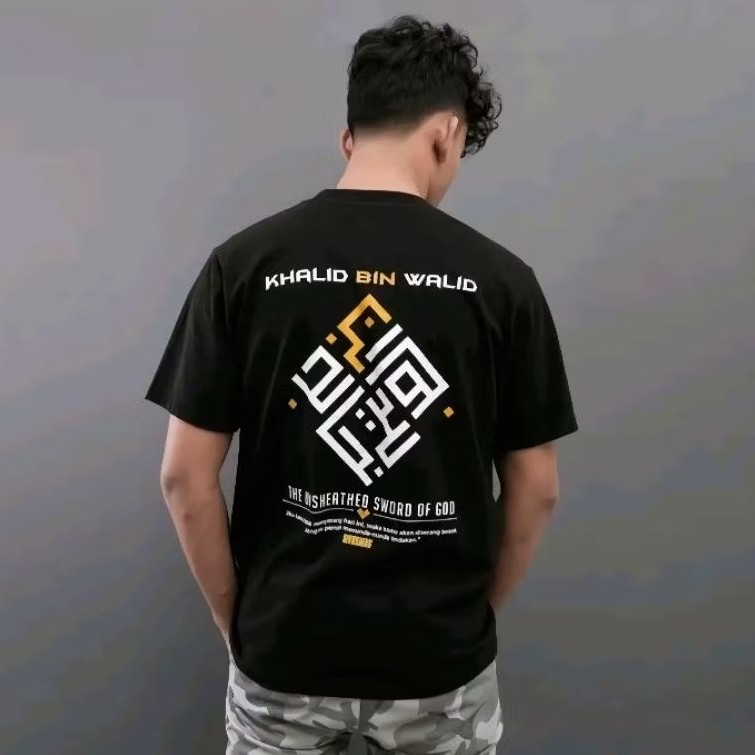 T-Shirt Kaos Khalid Bin Walid Motif Kaligrafi Baju Sahabat Nabi Dakwah Islami | Kaos Atasan Pria Wan