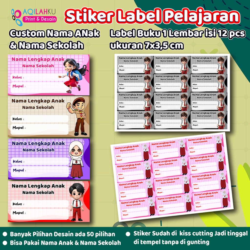 

ISI 12 PCS STIKER LABEL MATA PELAJARAN BISA PAKAI NAMA ANAK dan NAMA SEKOLAH 50 PILIHAN TEMA KARTUN ANAK SEKOLAH