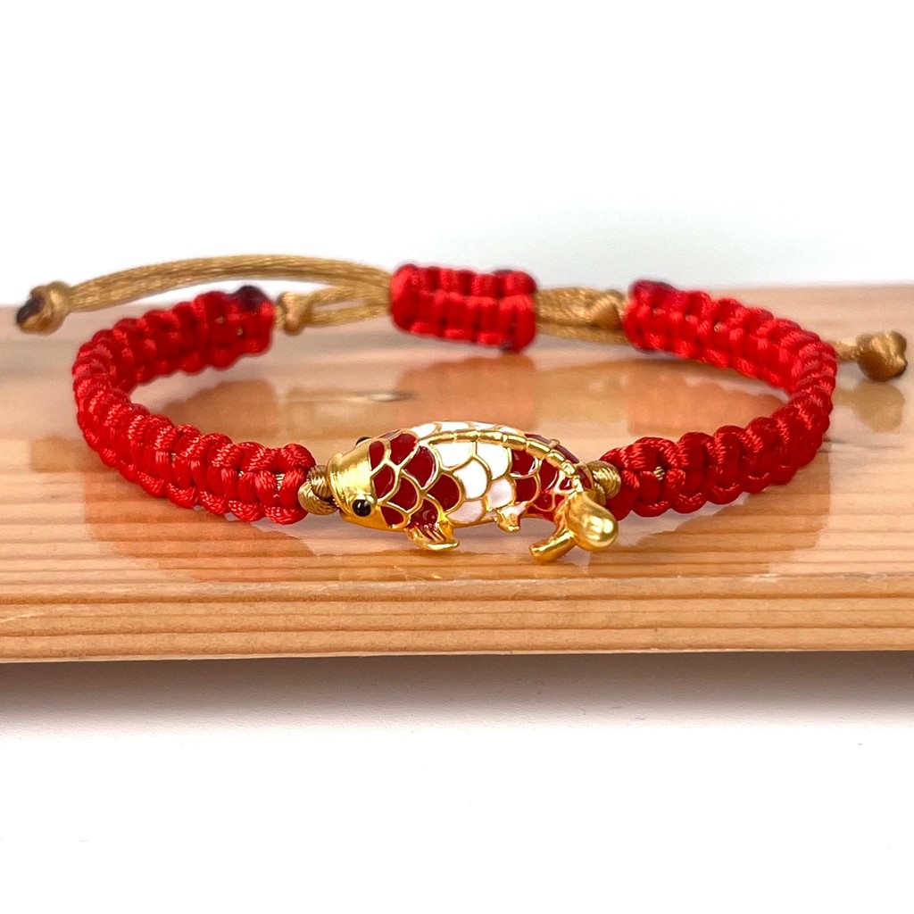 Gelang Tali Emas Charm Ikan Koi cat 24k HK Hongkong 999% -Gold Bracelet