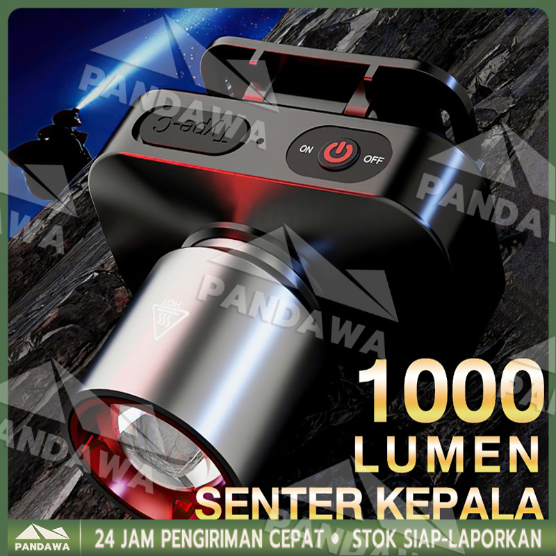 【Garansi 10 tahun】 Senter Kepala Cahaya Maksimal Plus RechargePro dengan USB Fokus & Penyebaran Zoom