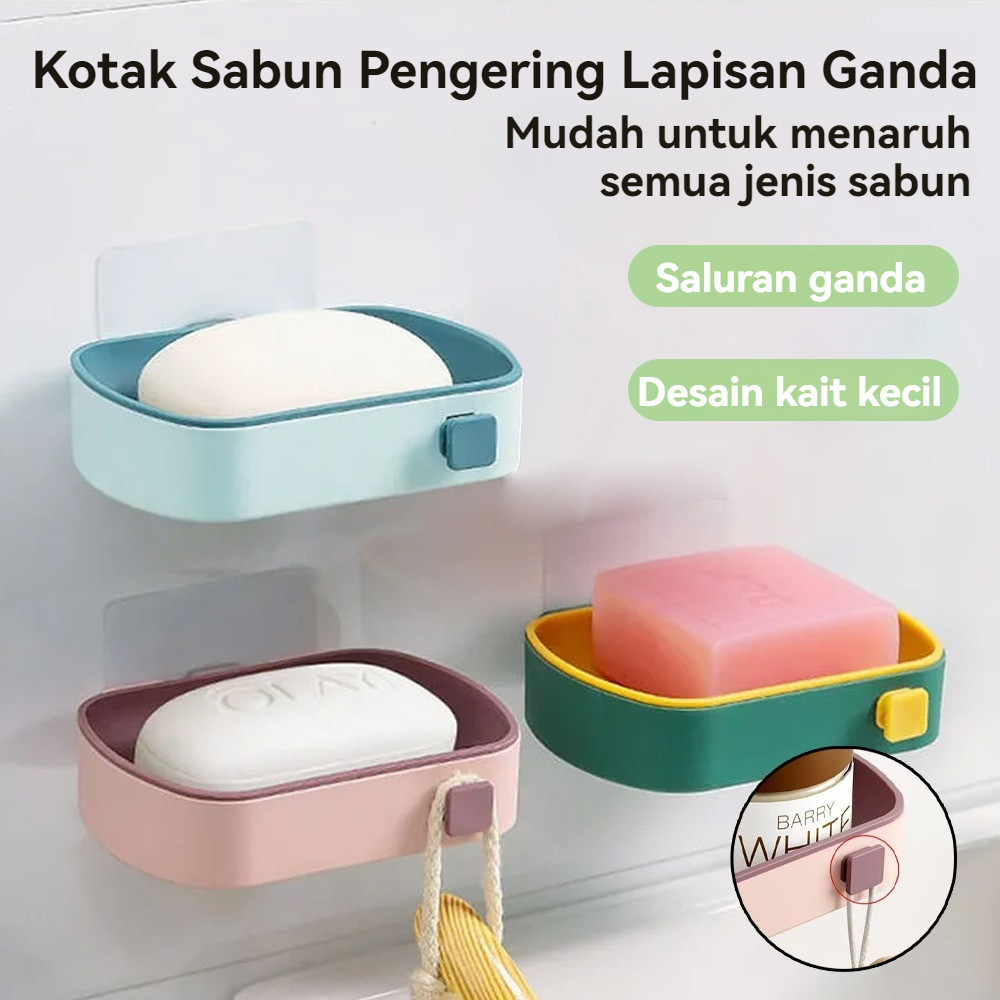 Rak Sabun Tempel Dinding Kotak Wadah Kotak Sabun Dua Lapis Batang