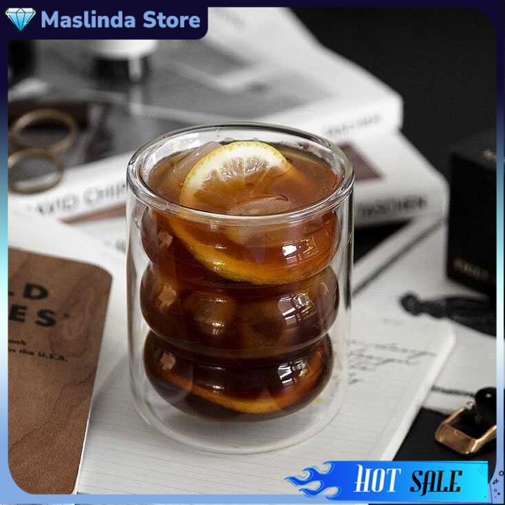 Gelas Lucu Unik Bentuk Melingkar Gelas Kaca Estetik Double Wall Glass Borosilicate 225ml