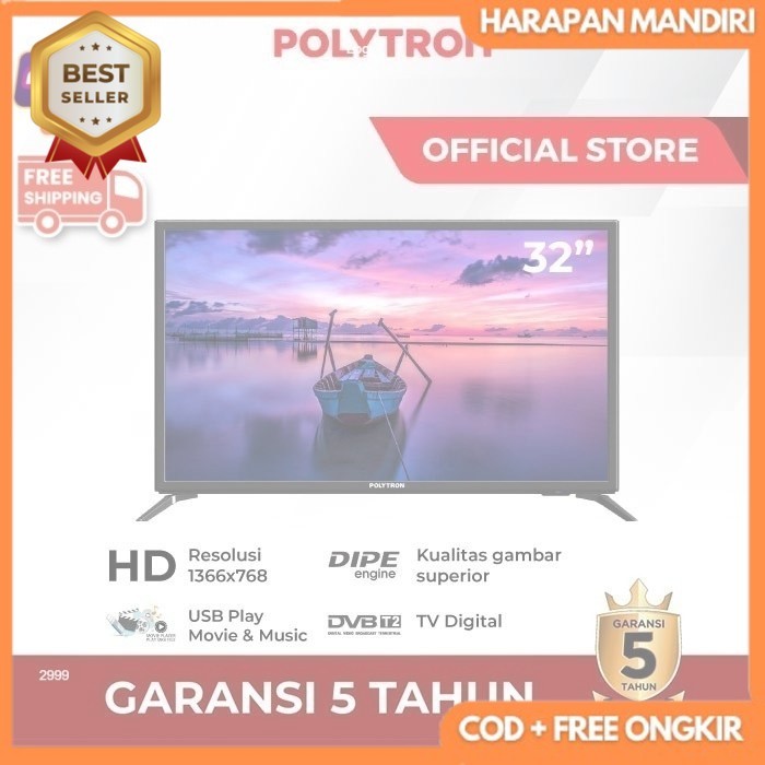 LED TV POLYTRON 32" 32V1853 32 INCH USB HD HDMI DIGITAL TV BR2