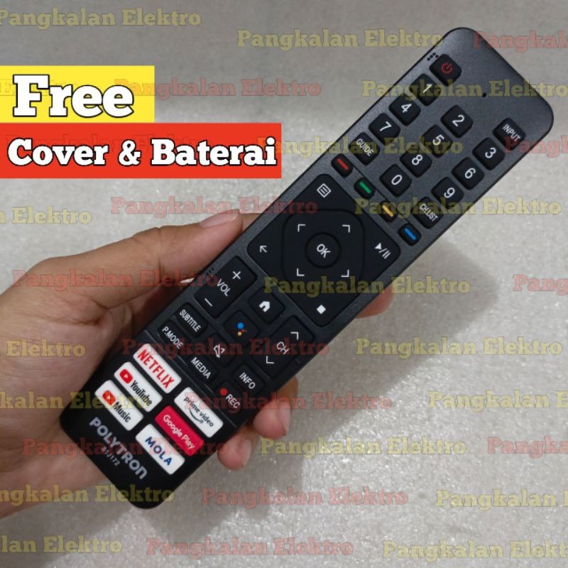 REMOTE POLYTRON ANDROID TV 81J172 ASLI ORIGINAL FREE COVER FREE BATU BATERAI AAA REMOT POLYTRON ANDR
