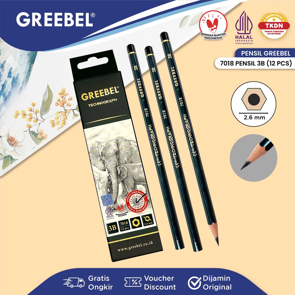 

GREEBEL Pensil kayu 3B 7018 (12PCS/SET) / Pensil Gambar / Alat Tulis Ujian Sekolah