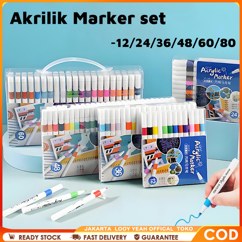 

Acrylic Marker Set Spidol Akrilik DIY Painting Spidol Pastel Pulpen Highlight Drawing Warna 12/24/36/48/60/80 Warna