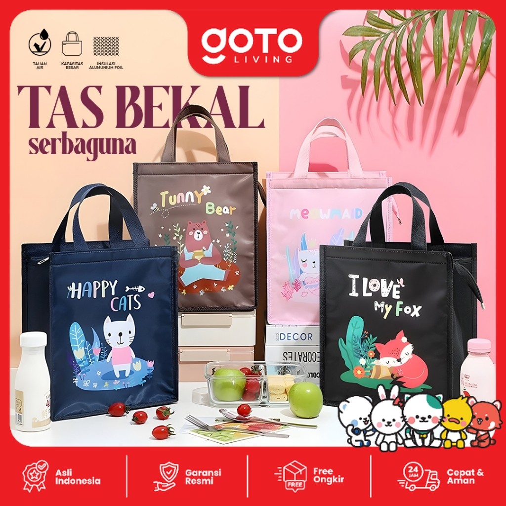 Goto Tori Tas Makan Tempat Bekal Lunch Box Bag Karakter Lucu Serbaguna