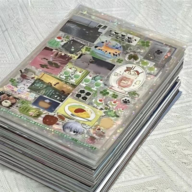 

5pcs Cartoon Transparent Flash Film Sticker Glitter Stars Cute Bear Four-Leaf Clover Sticker Kawaii Phone Decorative Stickers