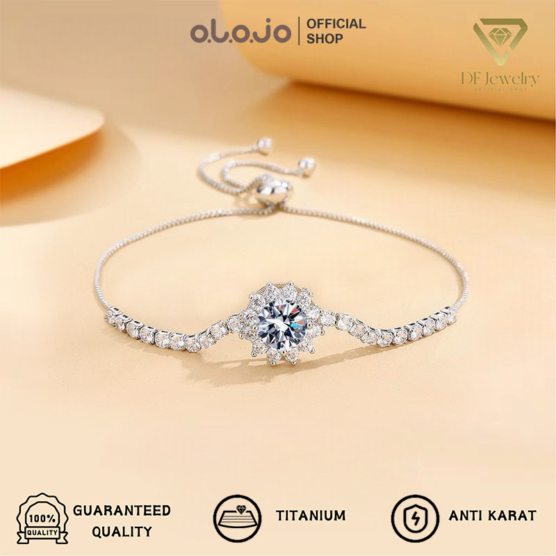 OLOJO Gelang Berlian Elegan Khusus Gelang Bunga Matahari Moissanite Gelang Mewah Bergaya Menarik