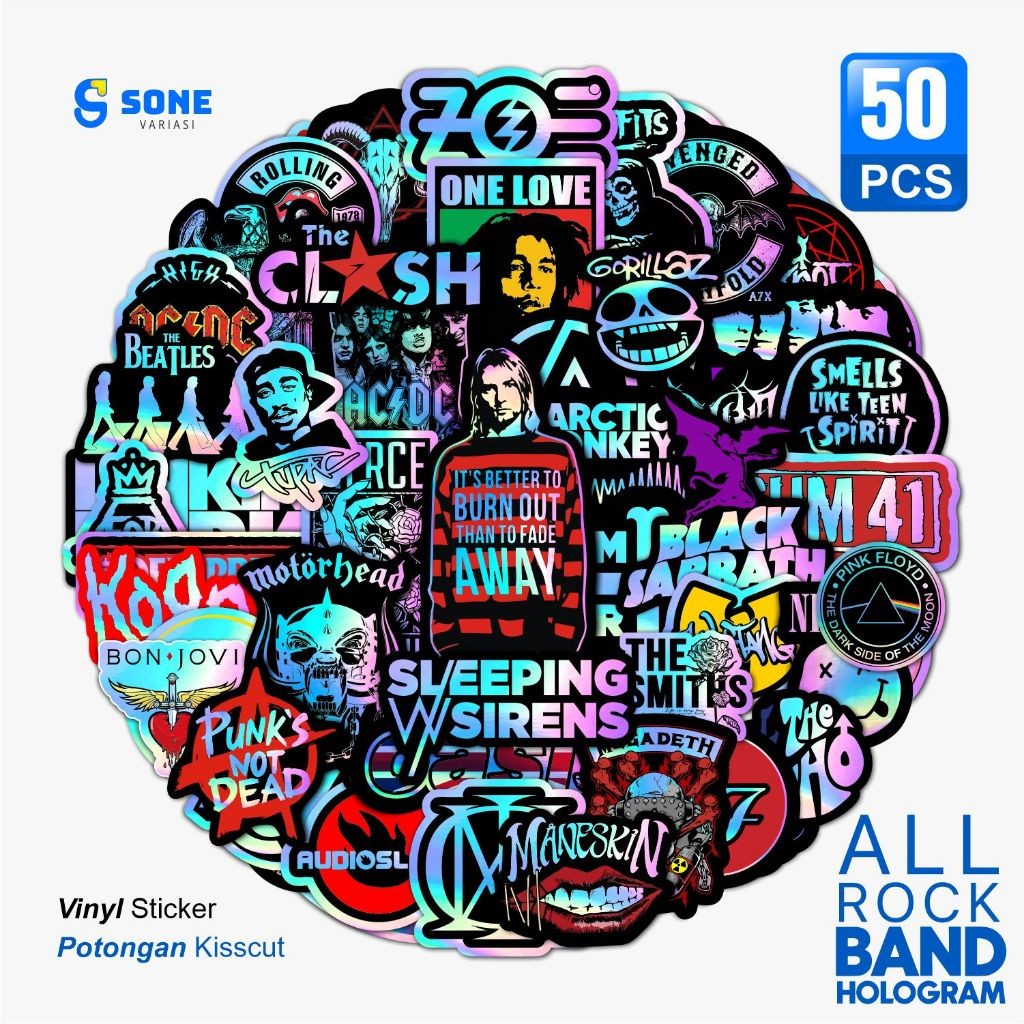 

Sticker Hologram Band / Sticker Rock Band / Aksesoris Musik Punk & Metal