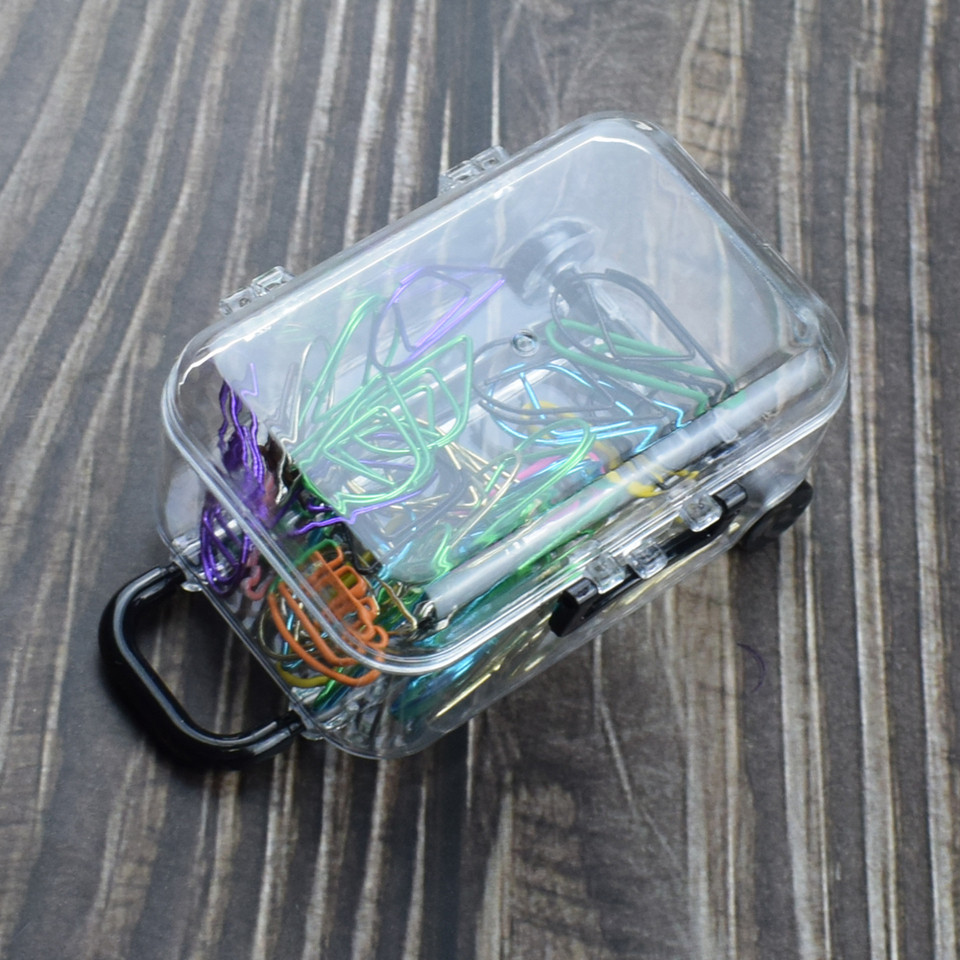 

Mini Desk Organizer Trolley Case Shape Paper Clip Storage Box Holder Tiny Transparent Plastic Trunk Ornaments Office School