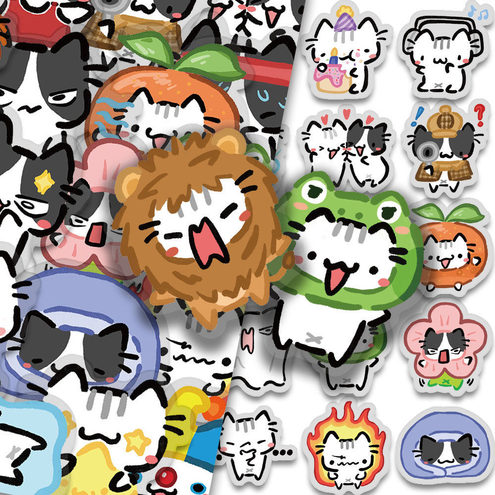 

54Pcs Kawaii Colorful Cat Stickers Transparent Cat Decals For Phone Laptop Suitcase Notebook Skateboard Waterproof Stickers