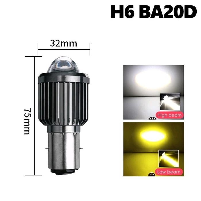 Lampu led laser H6 BA20D D2 putih-kuning khusus motor VESPA DAN THUNDER - ba20d_putih-kuning