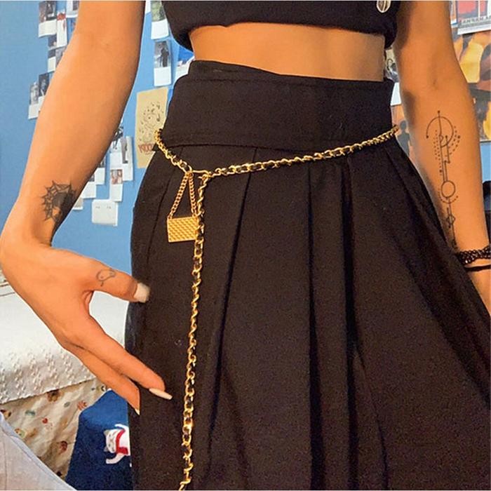 Ikat Pinggang Korean RANTAI KULIT TAS Belt Korea Branded Fashion Wanit - GOLD PUTIH