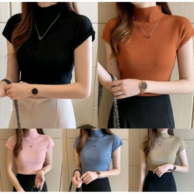SCS Baju Turtleneck RIB Leher tinggi Korean Style