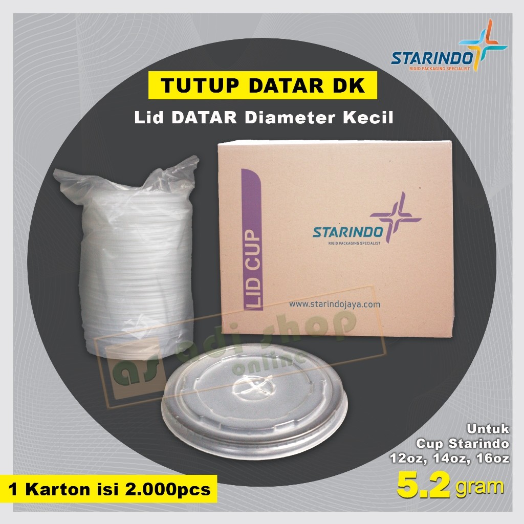 Tutup DATAR DK / FLAT Lid Starindo 12, 14, 16 oz ketebalan 5.2gr (1 Karton)