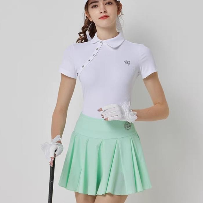 [Promo] Short sleeve golf baju golf wanita dan rok golf BG skort pleated women - S, set