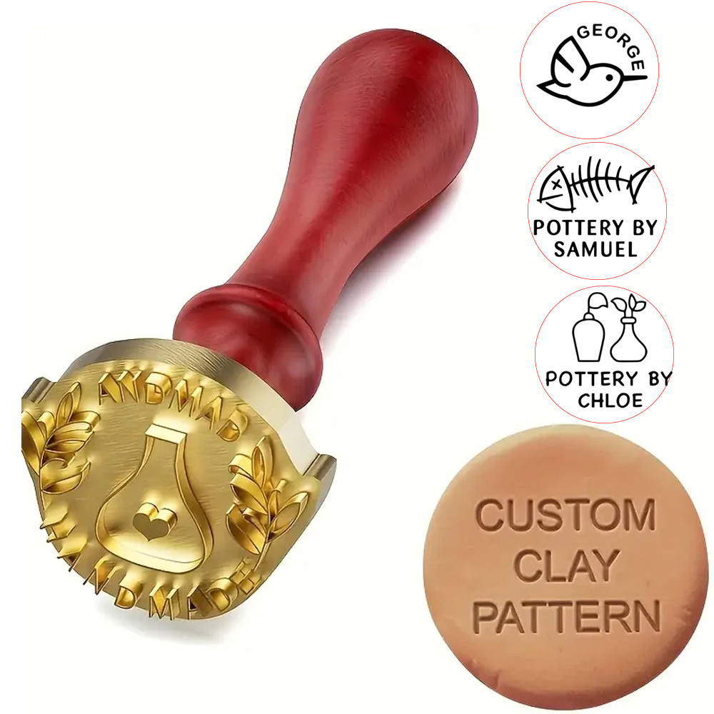 

Custom Pottery Stamp and Wooden Handle, Personalize Clay Stamp Letter Stamp for Clay Soap Ice with Your Own Logo Design