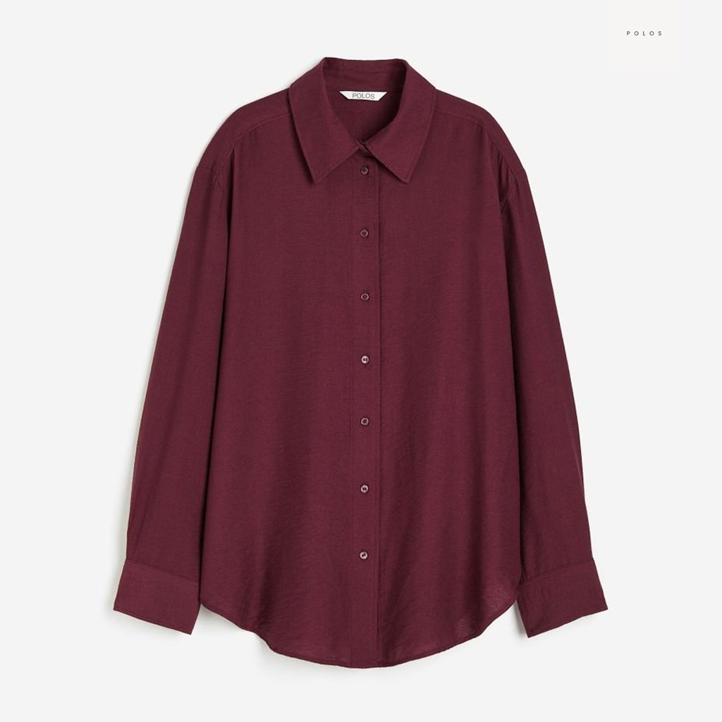 [NEW] POLOS - Kemeja Wanita Lengan Panjang Long Shirt Oversize Maroon
