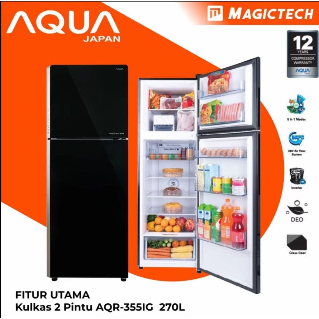 KULKAS 2 PINTU AQUA JAPAN AQR-355IG INVERTER.