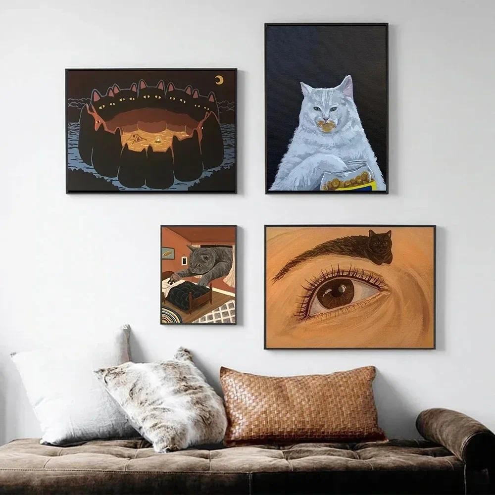 

Funny Cartoon Canvas Painting Scandinavian Abstract Wall Art Abstract Cat Poster Prints Home Bedroom Living Room Decoration