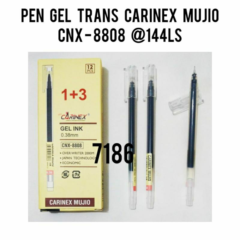 

12 PCS - PEN GEL TRANSPARAN MUJIO HITAM