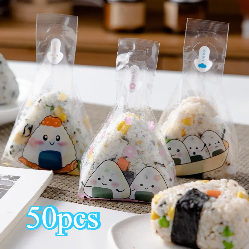 

50 Lembar Plastik Segitiga Pembungkus Nasi Bento Plastik Segitiga Onigiri Opp Food Grade Anti Bocor Untuk Bungkus Nasi Onigiri