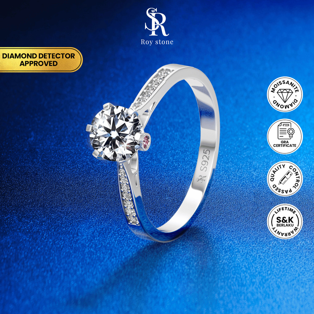 RoyStone id - Cincin Wanita Moissanite Sertifikat GRA Original Lapis Emas - Emily Ring