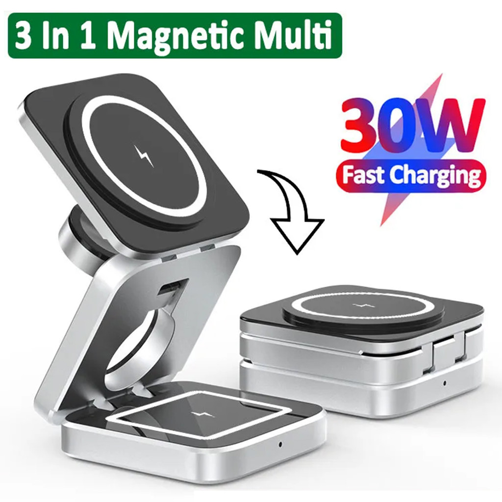 30W 3 In 1 Magnetic Wireless Charger Stand Pad for iPone 15 14 13 12 Pro Max Airpods Pro iWatch 8 7 