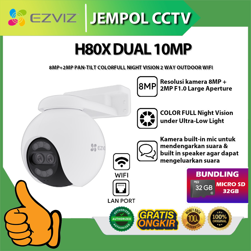 EZVIZ H80X DUAL 10MP 8MP+2MP PAN-TILT COLORFULL NIGHT VISION 2 WAY OUTDOOR WIFI FREE MICRO SD 32GB